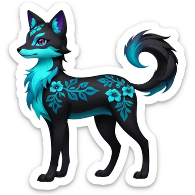 Multicolored gloomy glowing bioluminescent dark edgy gothic spooky cool badass pretty cool elegant realistic floral exotic Falvie-Fionbri-fursona, full body sticker