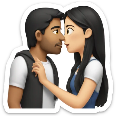 A guy with dark hair kisses a girl with long dark hair on the cheek sticker