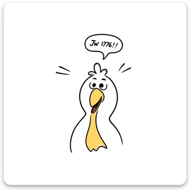 shouting yellow long neck chicken with a funny expression, 'JW 1776' in a speech bubble sticker