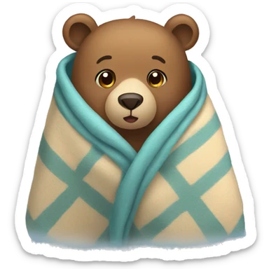 bear cozy in blanket sticker
