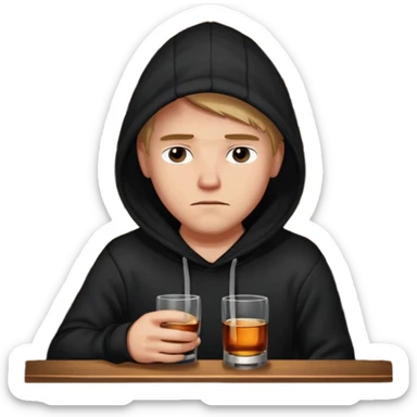 Caucasian in black hoodie sitting sad at bar sticker