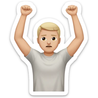 man backing down from argument with arms up sticker