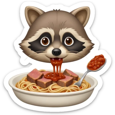 raccoon with SPAM meat and spaghetti slop sticker