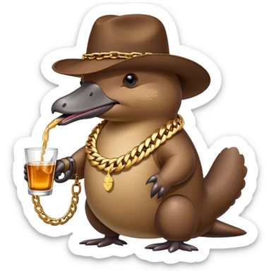 Platypus drinking tequila with a Cuban link chain on and a gun in his hand  sticker