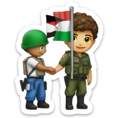 A little boy with Palestine flag and Israel solider arrest sticker