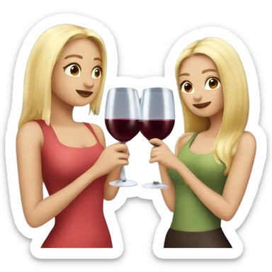 A blonde beautiful girl and a dark blonde super cute beautiful girl drink wine together sticker