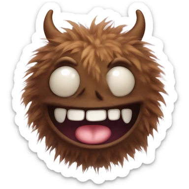 cute fluffy brown monster with round ears and a smile with 2 fangs sticker