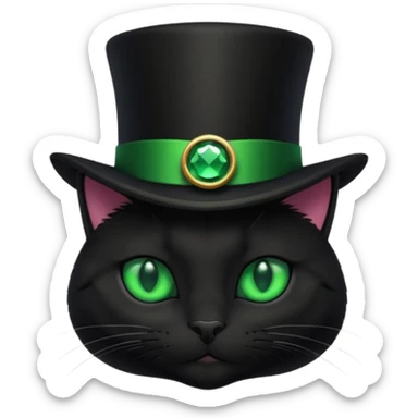 A black cat with a top hat sticker