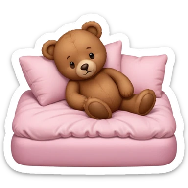 Brown Teddy bear sleeping in light pink bed sticker