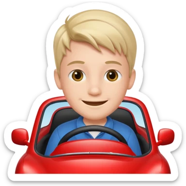 boy driving red car sticker