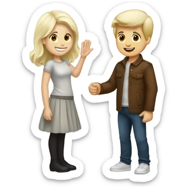 White Blonde haired boy and brown haired girl high fiving  sticker