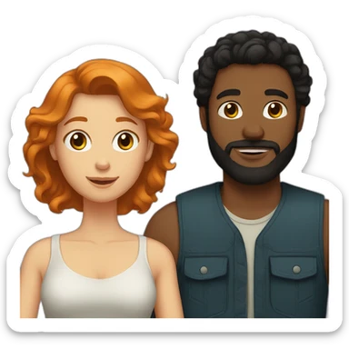 Bearded black-haired man and long haired girlfriend with ginger hair sticker