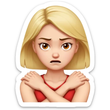 girl with arms crossed holding neck mad face  sticker