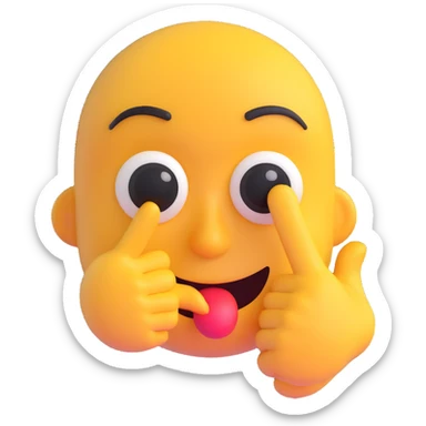 3D emoji of a face with wide eyes and finger in front of mouth, shushing sticker