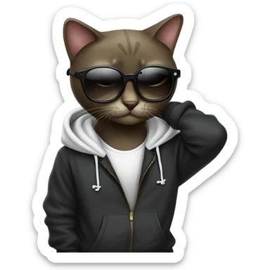 Gato negro con sudadera lentes hip hop sticker