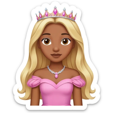 Brown skin princess with blonde long hair pink dress sticker