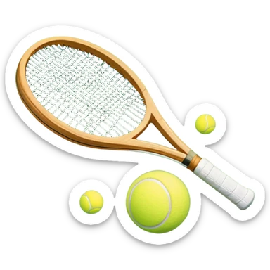 A detailed tennis racket resting on lush green grass beside a bright yellow tennis ball. The scene captures the essence of classic lawn tennis, with a crisp and clean background emphasizing the elegance and tradition of the sport sticker