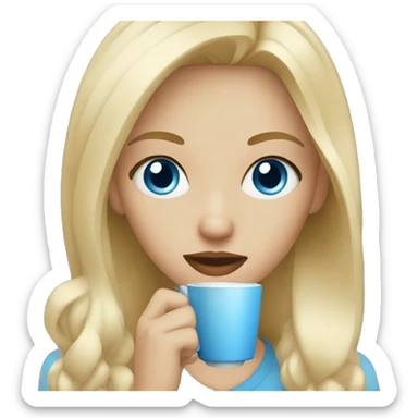 Blonde girl drinking coffee blue eyes sticker