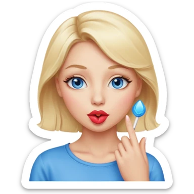 Une femme blonde yeux bleus qui envoi un bisous sticker