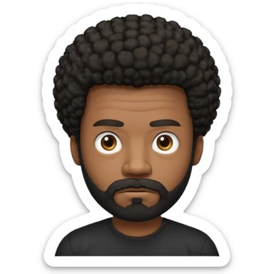 black man with beard, mustache, and short afro frowing wearing a black tee sticker