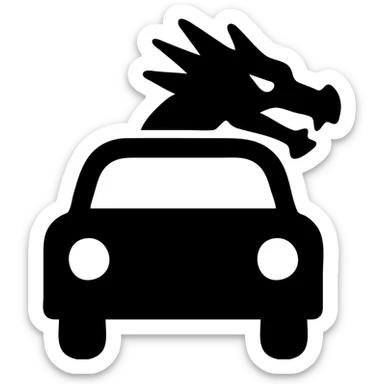 solid filled icon of a car with dragon elements sticker