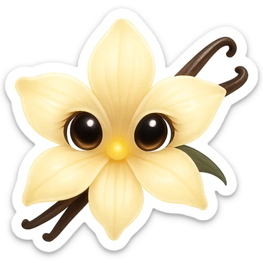 simple and elegant vanilla flower with doe eyes, luminous effect, transparent background sticker