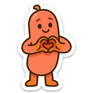 a cute, friendly sausage-shaped humanoid with a pinkish-orange body, forming a heart with its hands sticker