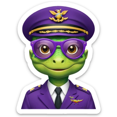 Lizard in navy uniform with purple sunglasses. sticker