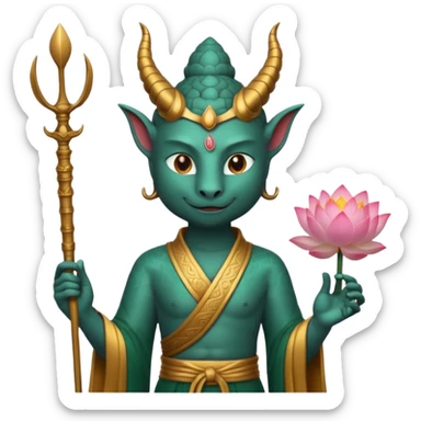 man with dragon head, scepter, buddhism, lotus sticker