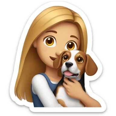 A girl holding a beagle sticker