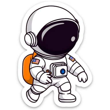 kid astronaut in white spacesuit with helmet sticker