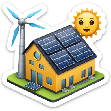 modern factory with solar panels, emoji style sticker