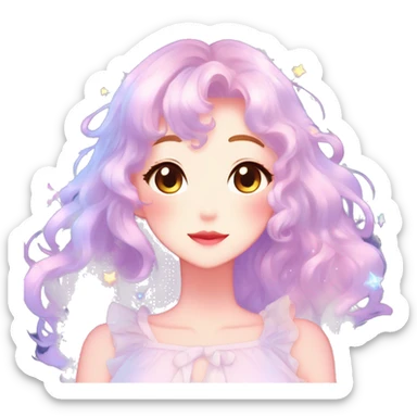 Gorgeous anime style lady blushing face dreamy idol model colorful shiny stars galaxy kawaii pastelcore cottagecore pearly petite simplistic aesthetic trending style sticker