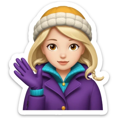 The girl is wearing a warm winter coat and a pair of woolen gloves. sticker