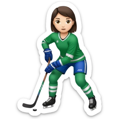 Girl hockey player full body with green jersey brunette sticker