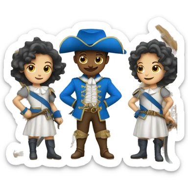 Three musketeers, two are female and one all dressed in blue sticker
