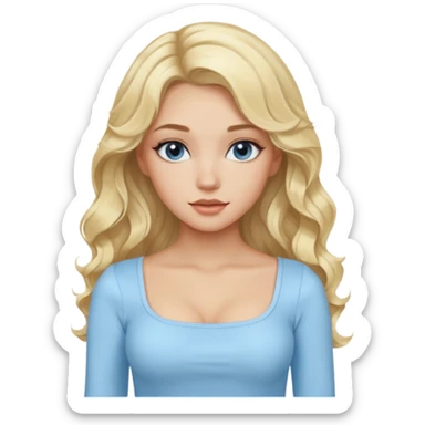 pretty girl blonde wavy long hair makeup light baby blue skin tight square neckline long sleeve top sticker