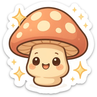 Sparkling chibi sticker mushroom, cute and exaggerated sticker