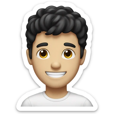 White boy with black hair and a huge oversized smile sticker