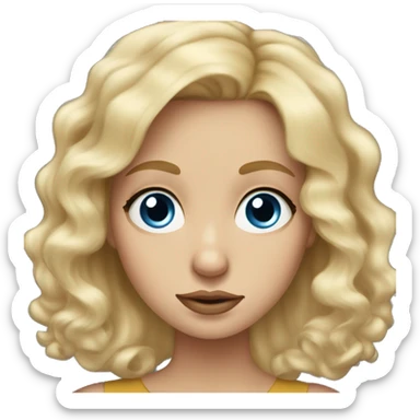 polish woman with long, blond and wavy hair, blue, big eyes and a small nose and big nice lips  sticker
