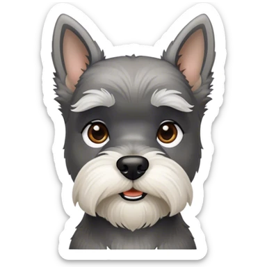 Cinematic Noble Miniature Schnauzer Portrait Emoji, Standing with a proud and stately demeanor, showcasing a sharply defined, salt-and-pepper fur with distinguished eyebrows and a confident, alert expression, simplified yet exquisitely detailed, glowing with a refined, dignified radiance, high shine, exuding intelligence and classic noble charm, soft glowing outline, capturing the essence of a noble Miniature Schnauzer that commands attention with effortless style! sticker