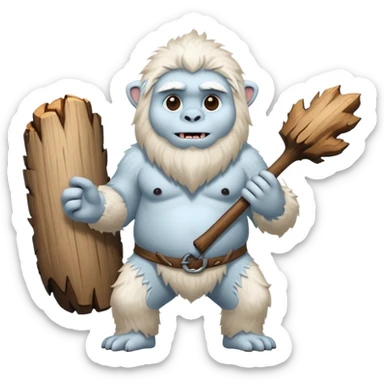 yeti, carrying a big wood sticker