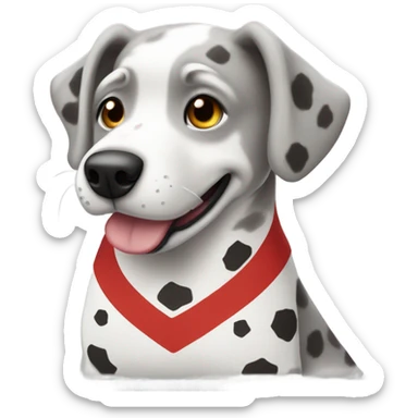 Grey and white spotted dog playing chiefs football sticker