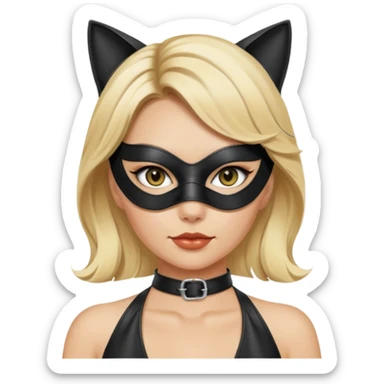 blonde woman with leather cat eye mask and leather halter neck blouse sticker