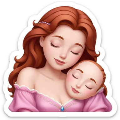 Cinematic Radiant Sleeping Beauty Portrait Emoji, rendered in a realistic, vector style with clean proportions. Show Aurora with a gentle smile, porcelain skin, and beautifully styled auburn hair, wearing her classic pink gown. The image glows with a soft, inviting radiance and high shine, accentuated by a soft glowing outline that enhances her graceful charm. sticker