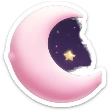 Pink crescent moon with sparkly white clouds sticker