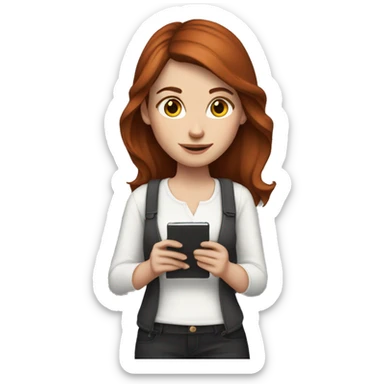 White girl with medium auburn hair holding an e-reader sticker