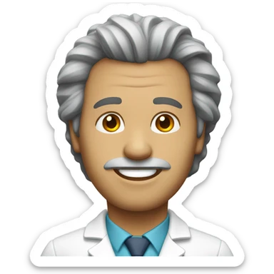male doctor with wide face, big hair, no facial hair, no glasses, round chin sticker