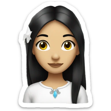 Girl with black hair and white money pieces in the front with elf ears sticker
