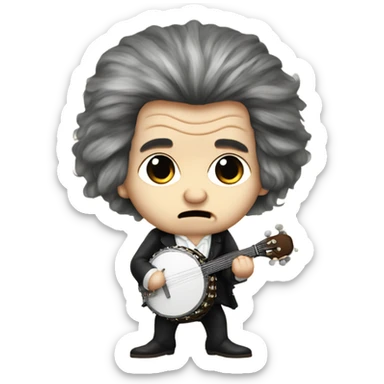 Ludwig Beethoven chibi wig standing old angry 5-string banjo sticker